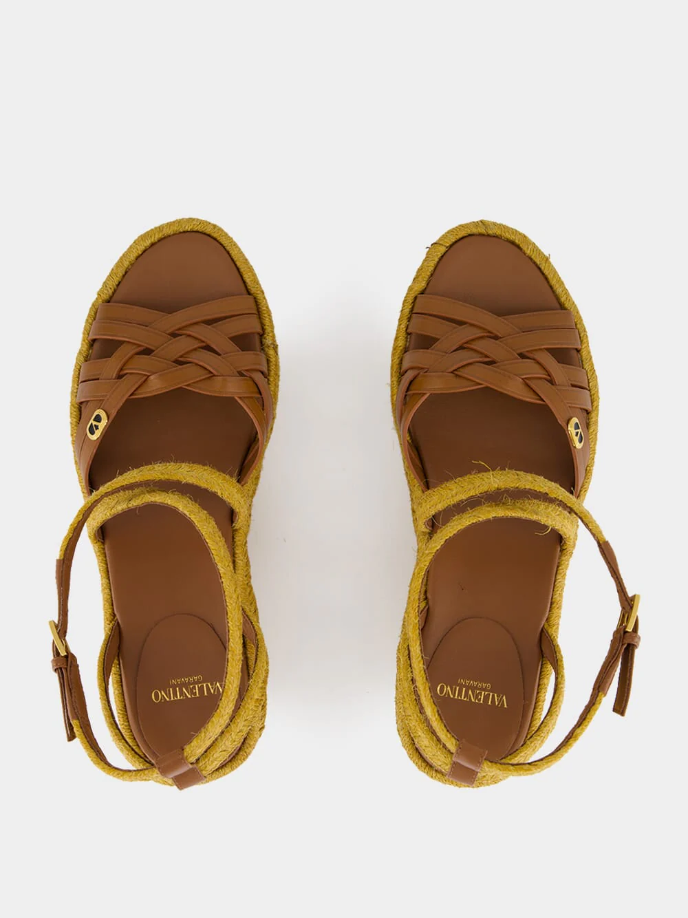 Gold and Brown Leather Flat Espadrilles - Image 4