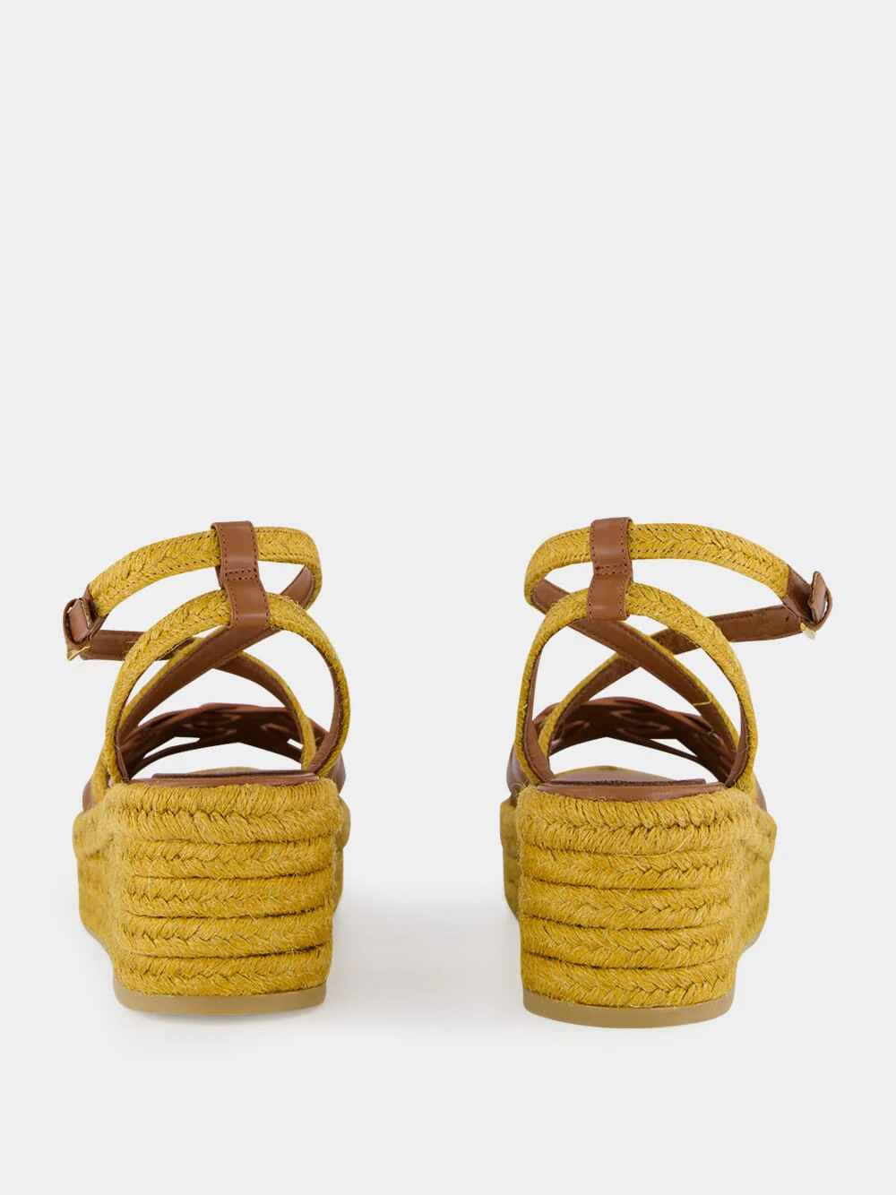 Gold and Brown Leather Flat Espadrilles - Image 5