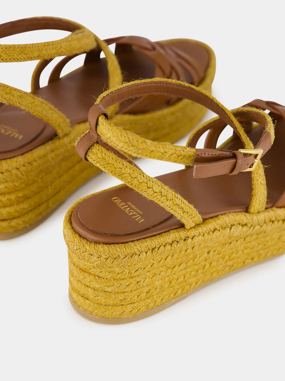 Gold and Brown Leather Flat Espadrilles - Image 6