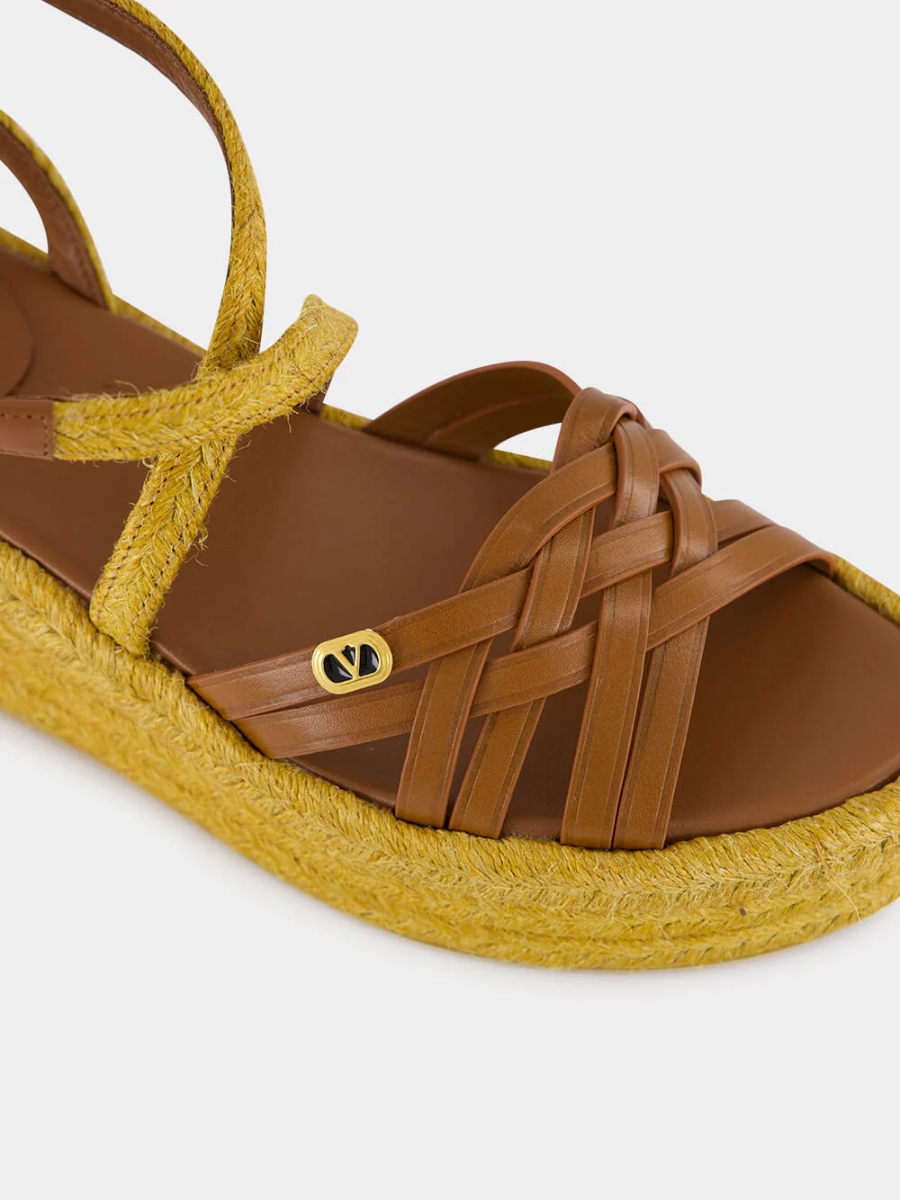 Gold and Brown Leather Flat Espadrilles - Image 7