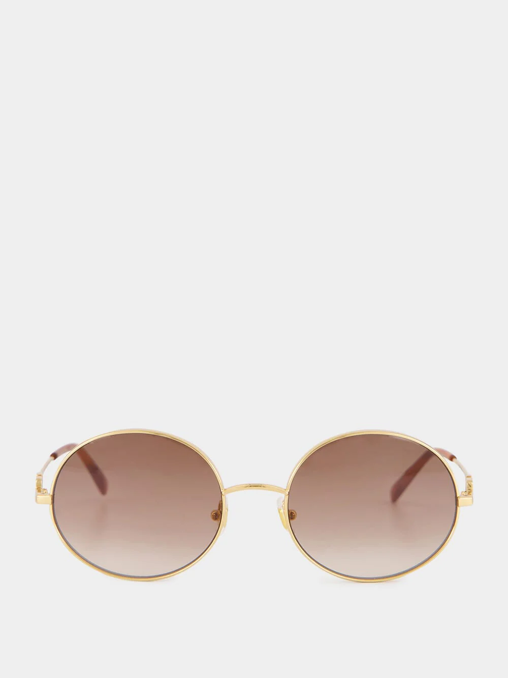 Gold and Brown V Logo Round Sunglasses