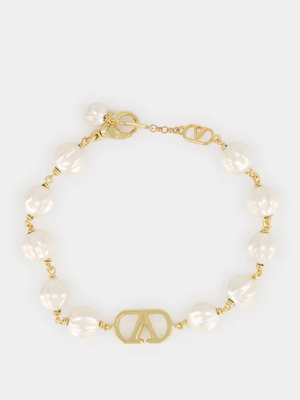 Gold and Cream VLogo Signature Bracelet with Beads