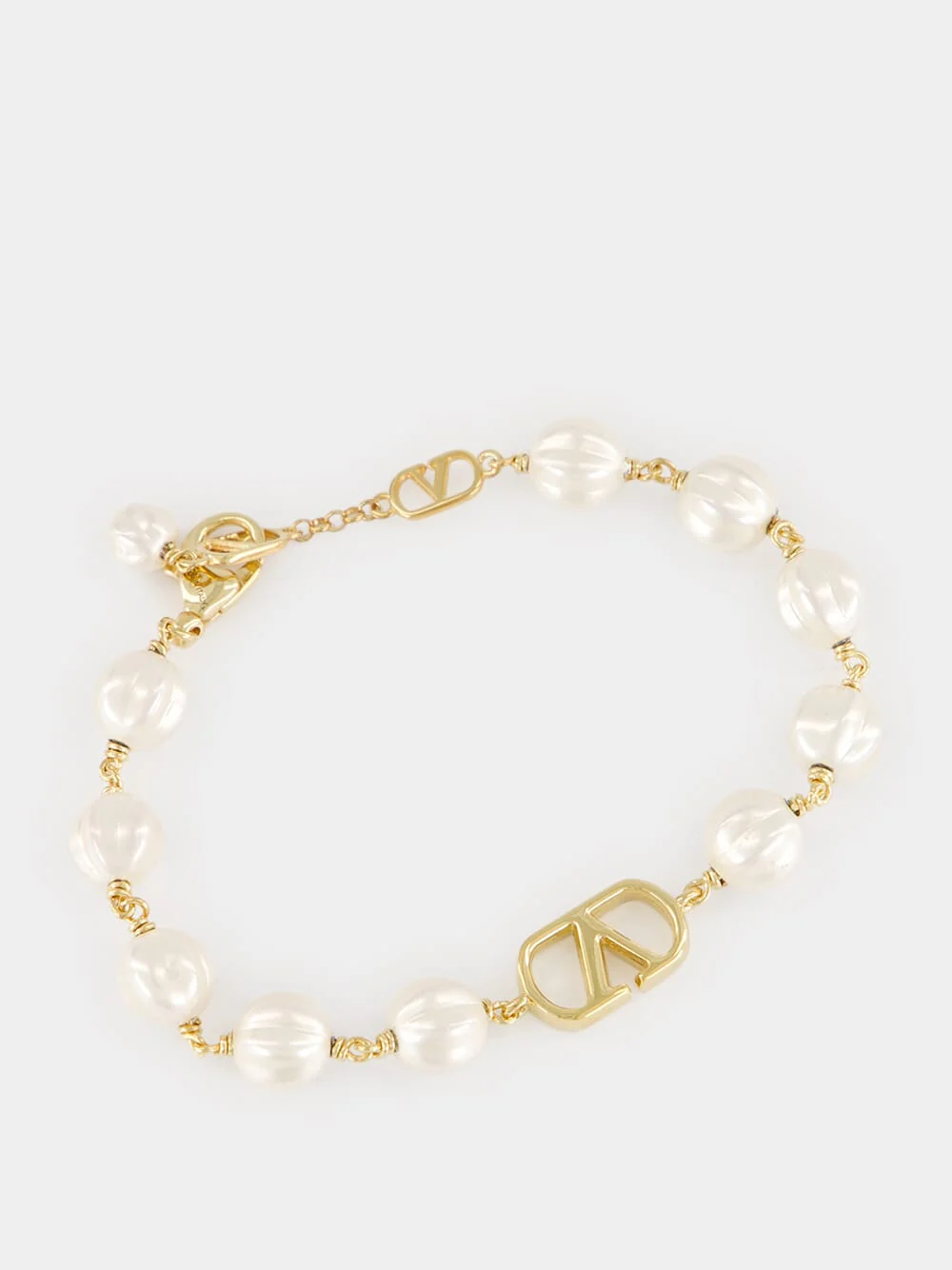 Gold and Cream VLogo Signature Bracelet with Beads - Image 3