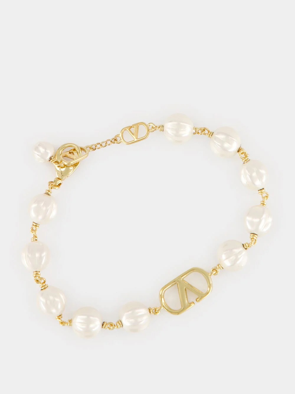 Gold and Cream VLogo Signature Bracelet with Beads - Image 4