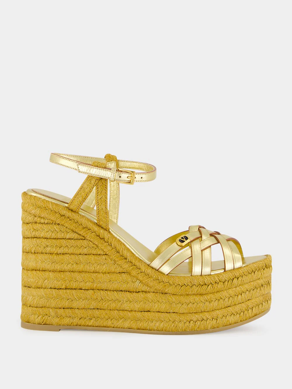 Gold Calf Leather Wedge Espadrilles