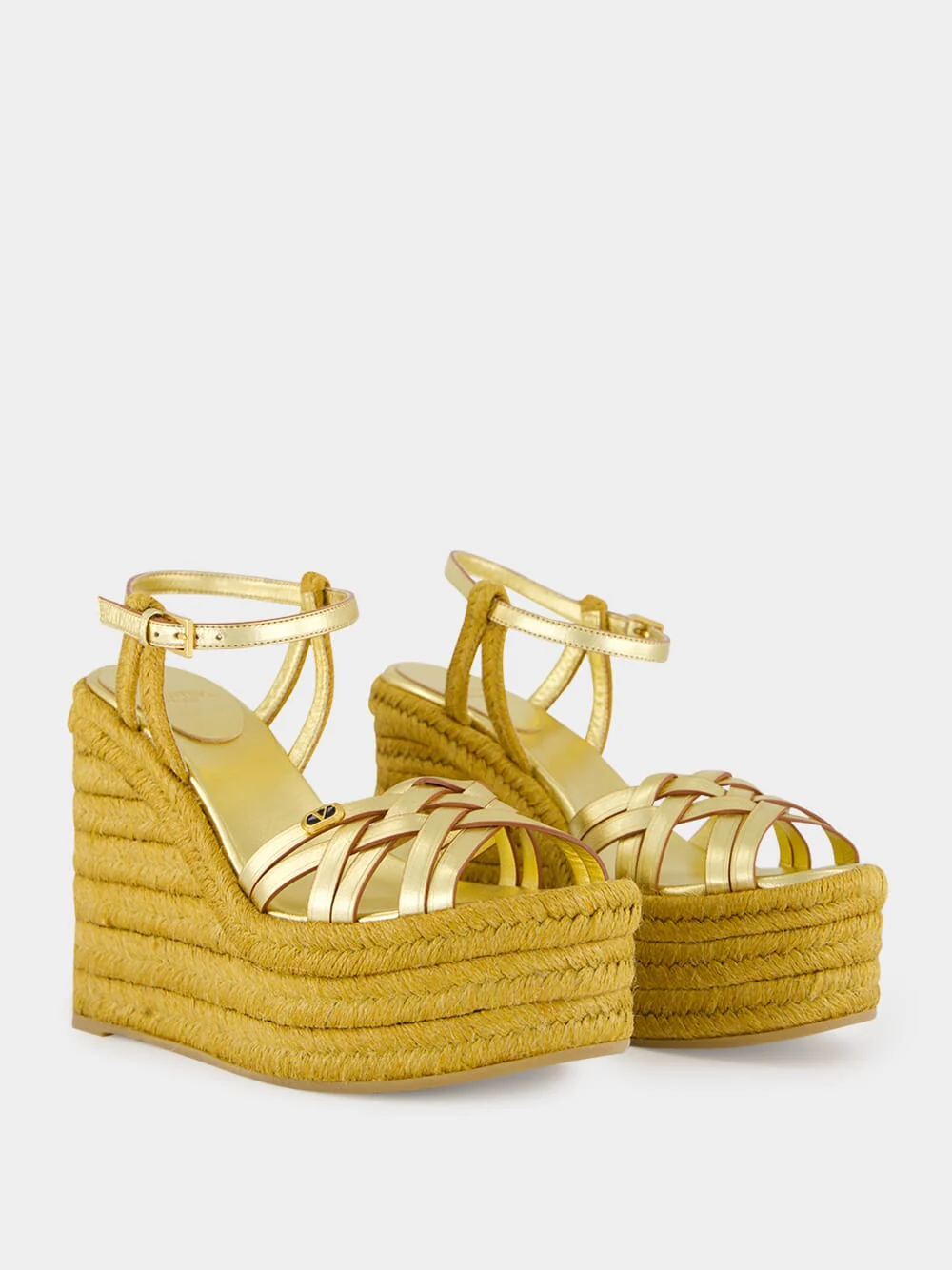 Gold Calf Leather Wedge Espadrilles - Image 3