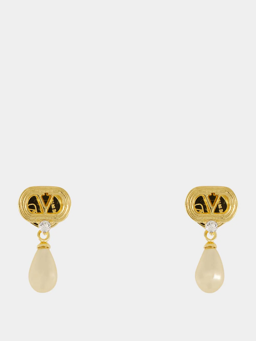 Gold Ovalette Pearl Drop Earrings