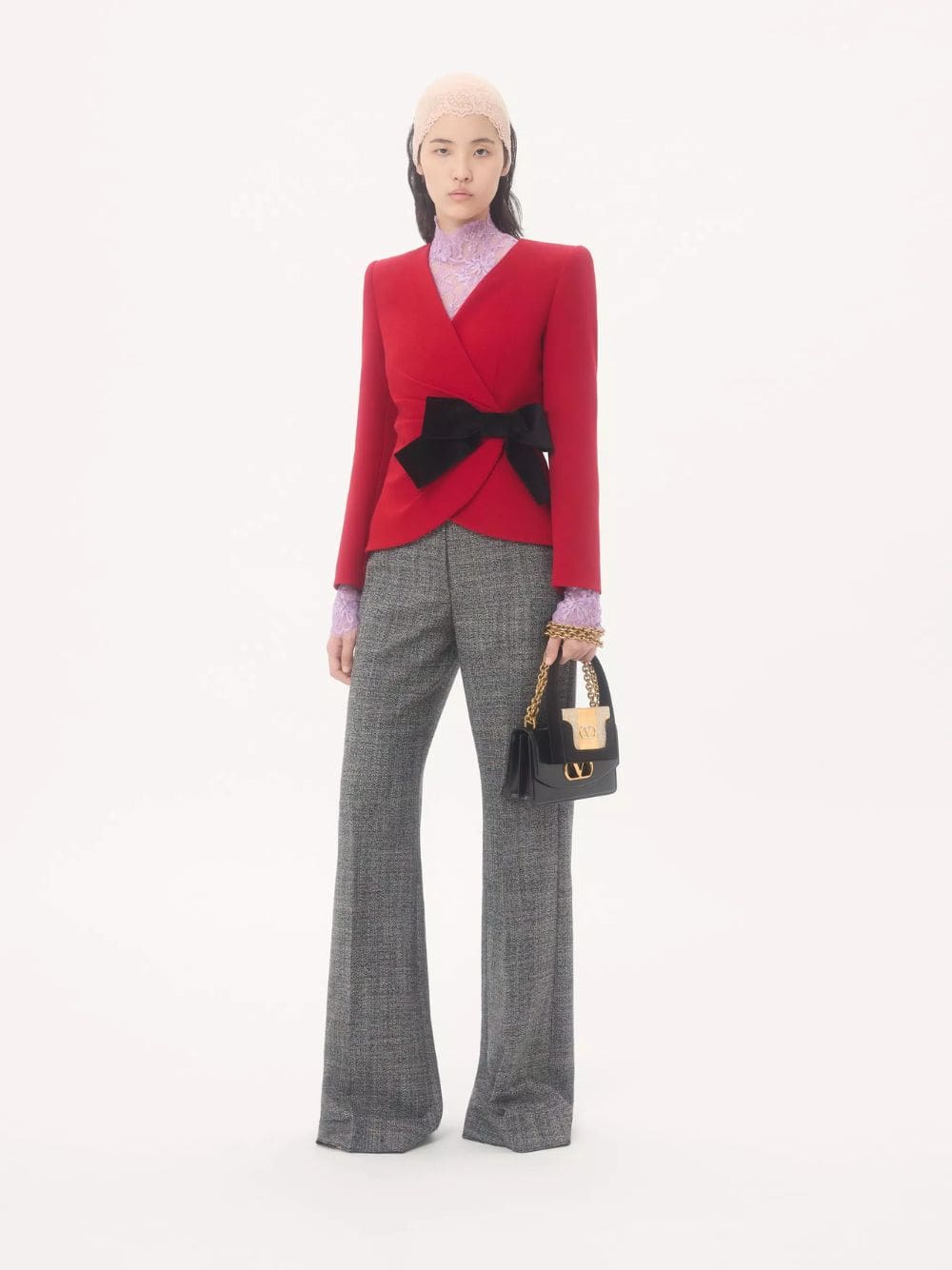 Grey Wool Mouliné Palazzo Trousers - Image 2