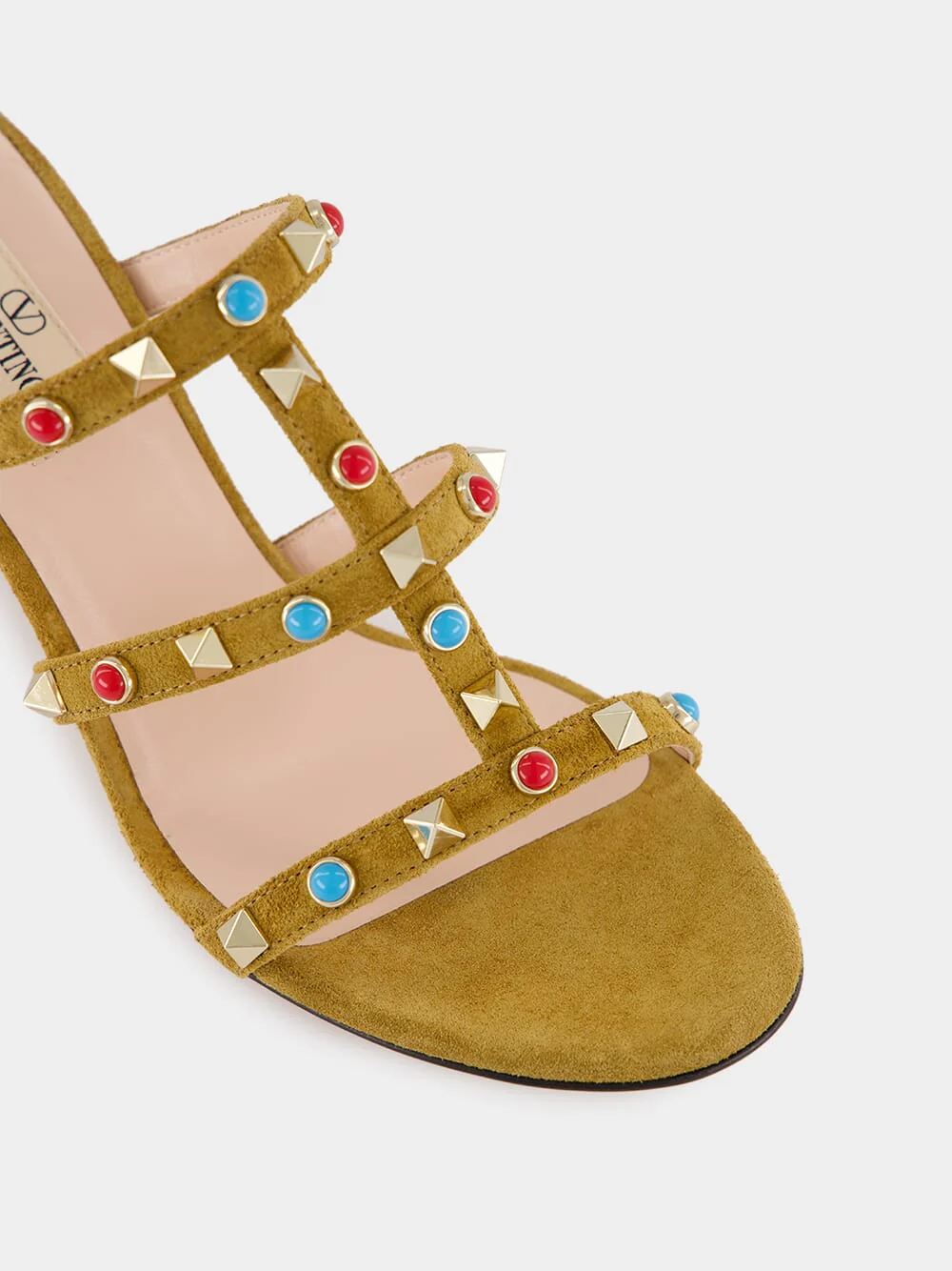 Havana Beige Rockstud Suede Sandals - Image 8
