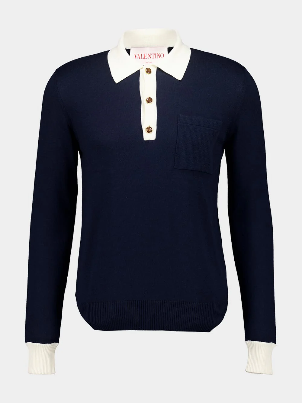 Indigo Long-Sleeved Cotton Polo Shirt