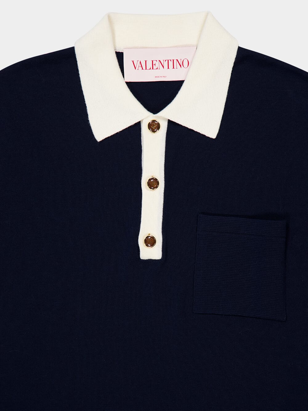 Indigo Long-Sleeved Cotton Polo Shirt - Image 3