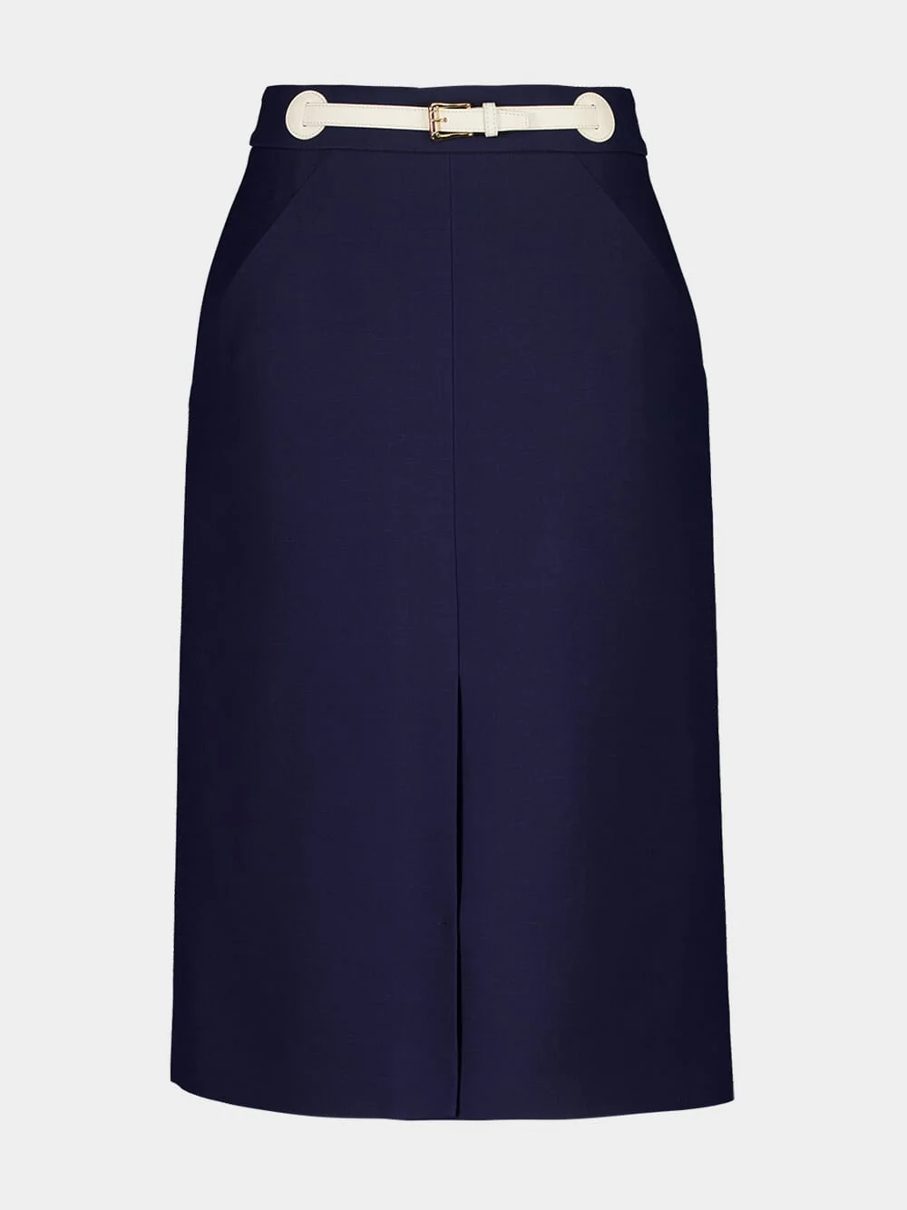 Indigo Midi Skirt with Leather Details
