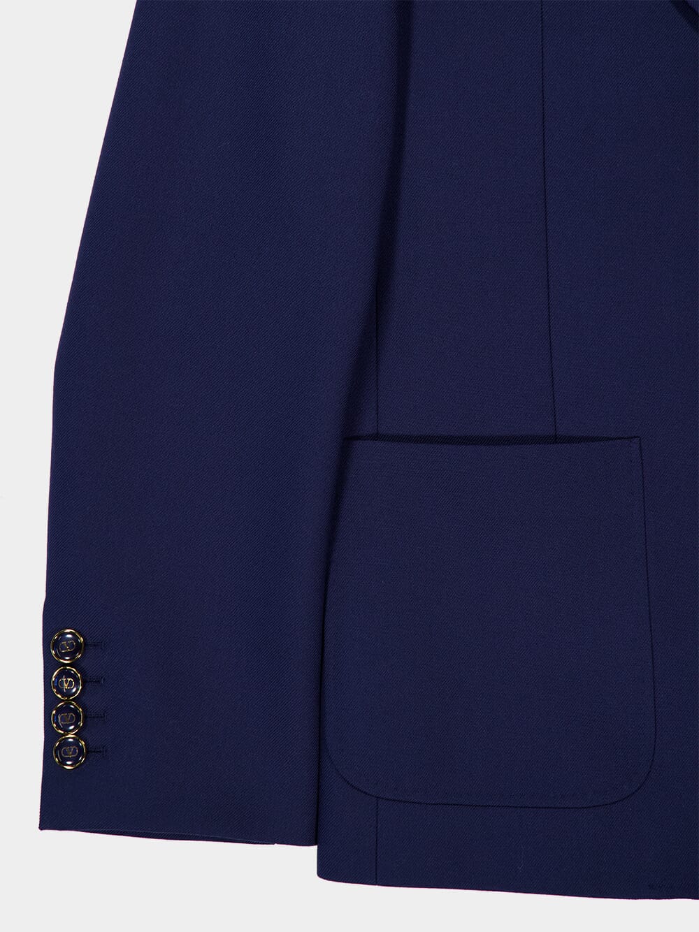 Indigo Wool Gabardine Single-Breasted Blazer - Image 4