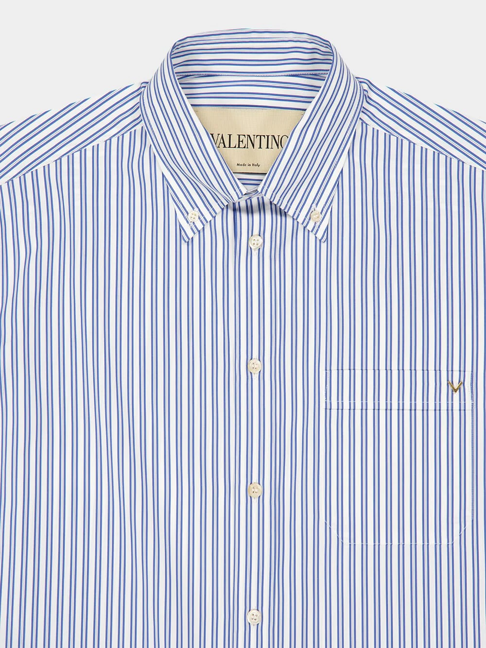 Ivory and Blue Cotton Poplin Shirt with VGold Stripes - Image 4