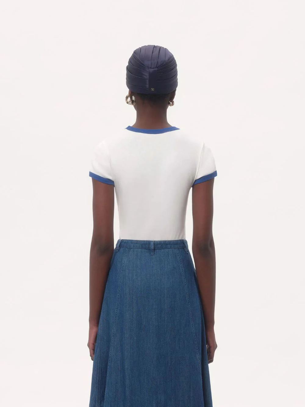 Ivory and Electric Blue Cotton Jersey T-Shirt - Image 3