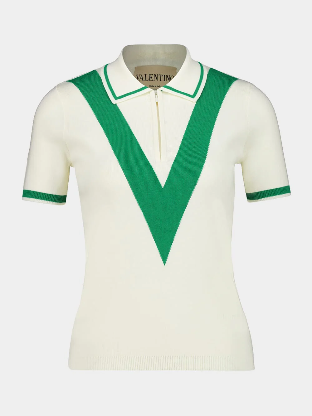 Ivory and Green Short-Sleeve Cotton Polo