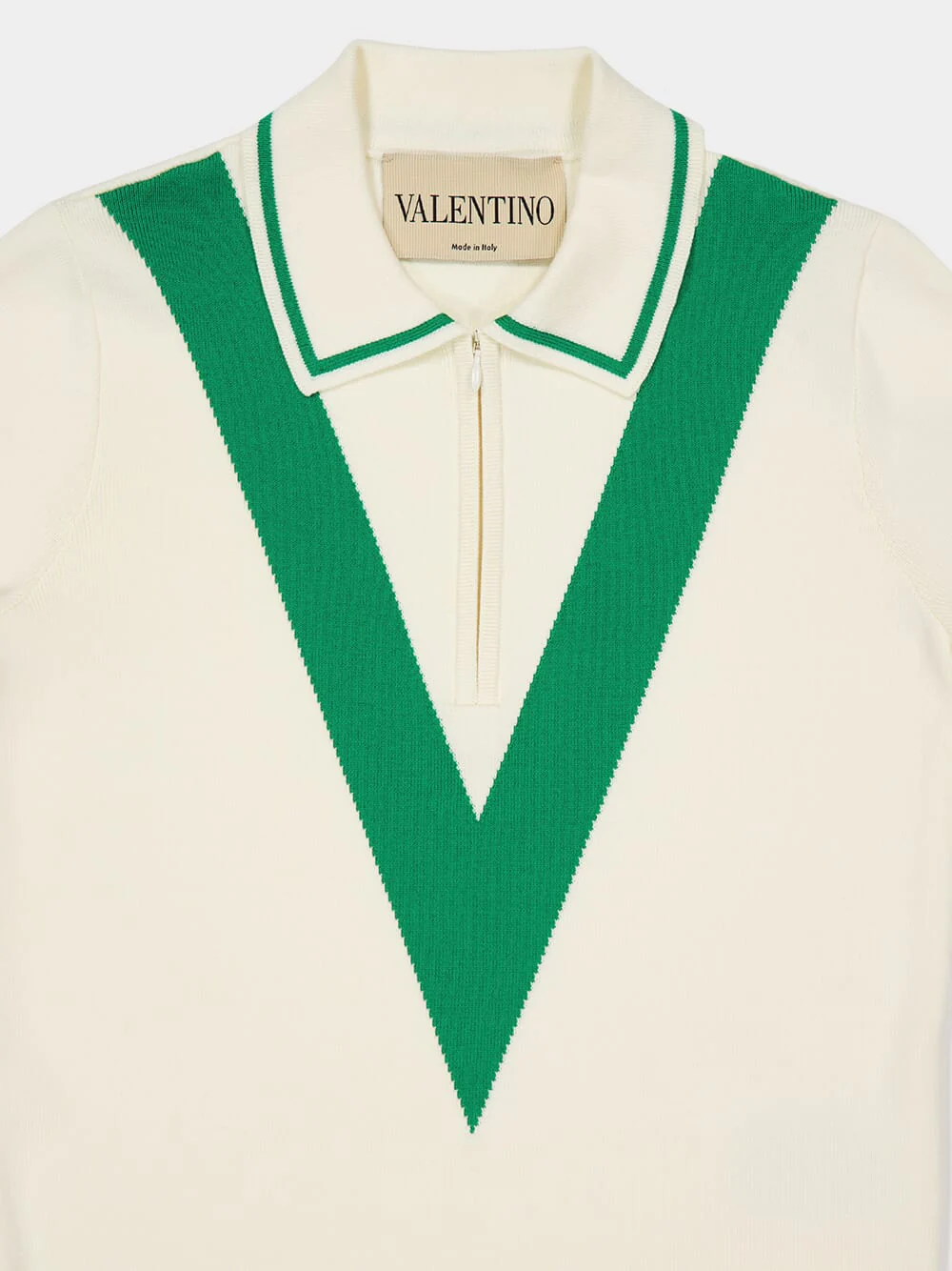 Ivory and Green Short-Sleeve Cotton Polo - Image 3
