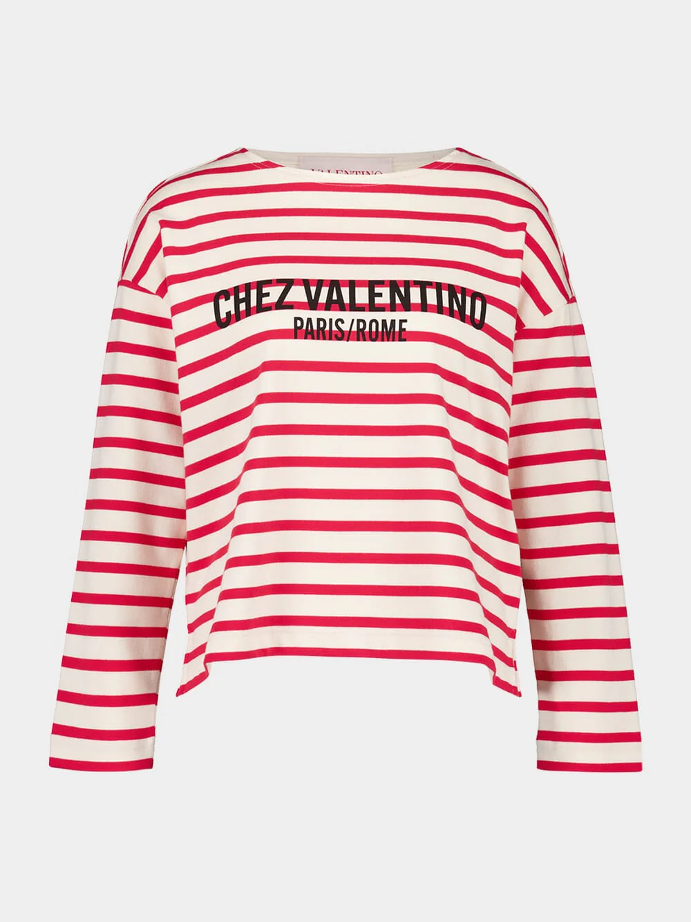 Ivory and Red Striped Cotton Jersey Long-Sleeved Top