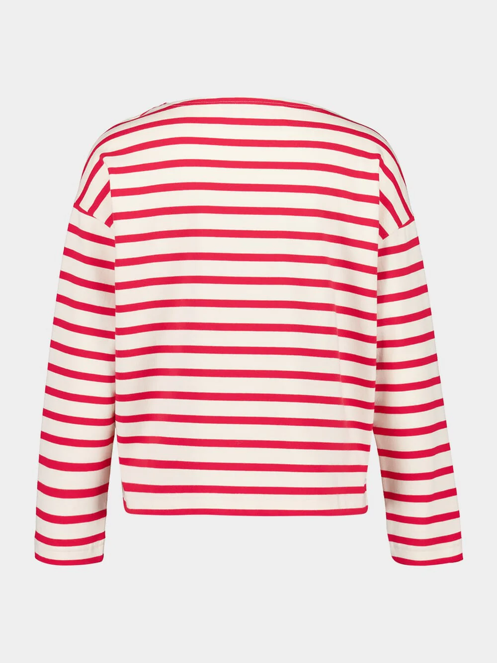 Ivory and Red Striped Cotton Jersey Long-Sleeved Top - Image 3
