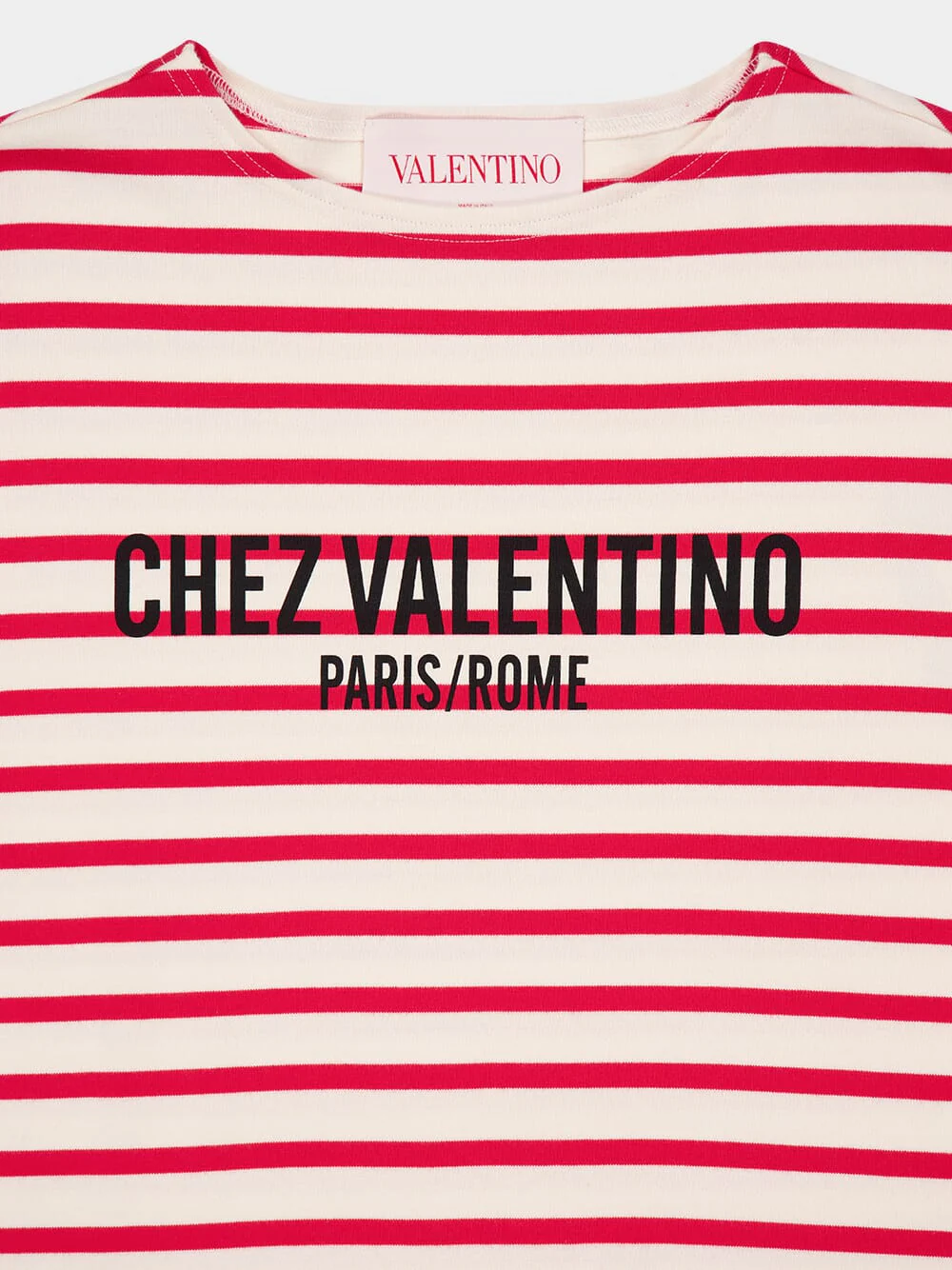 Ivory and Red Striped Cotton Jersey Long-Sleeved Top - Image 5