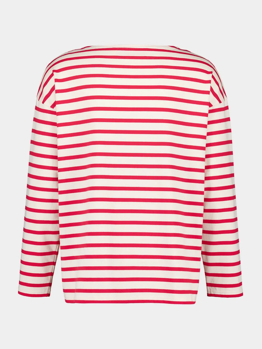 Ivory and Red Striped Cotton Jersey Long-Sleeved Top - Image 6