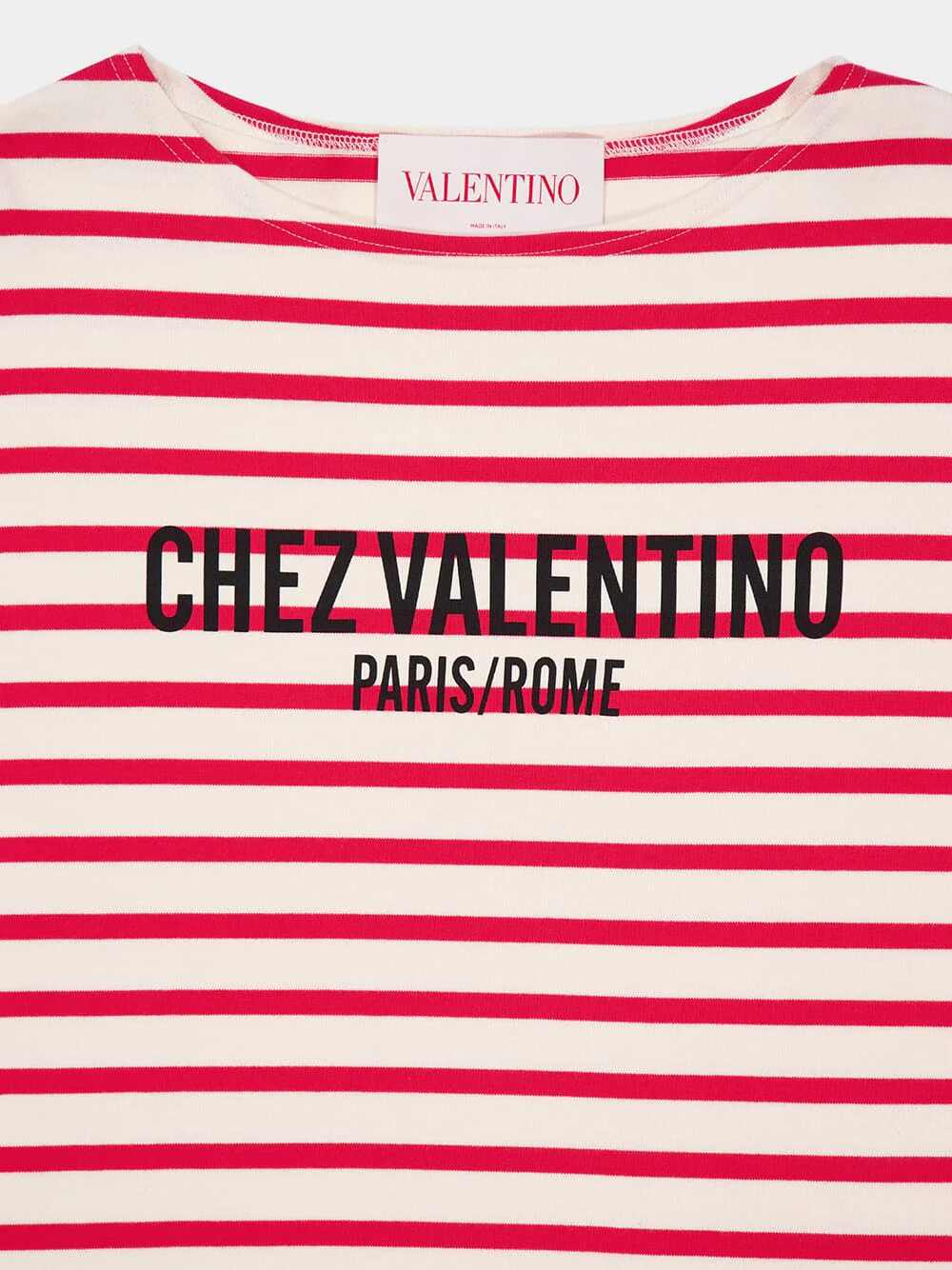 Ivory and Red Striped Cotton Jersey Long-Sleeved Top - Image 7