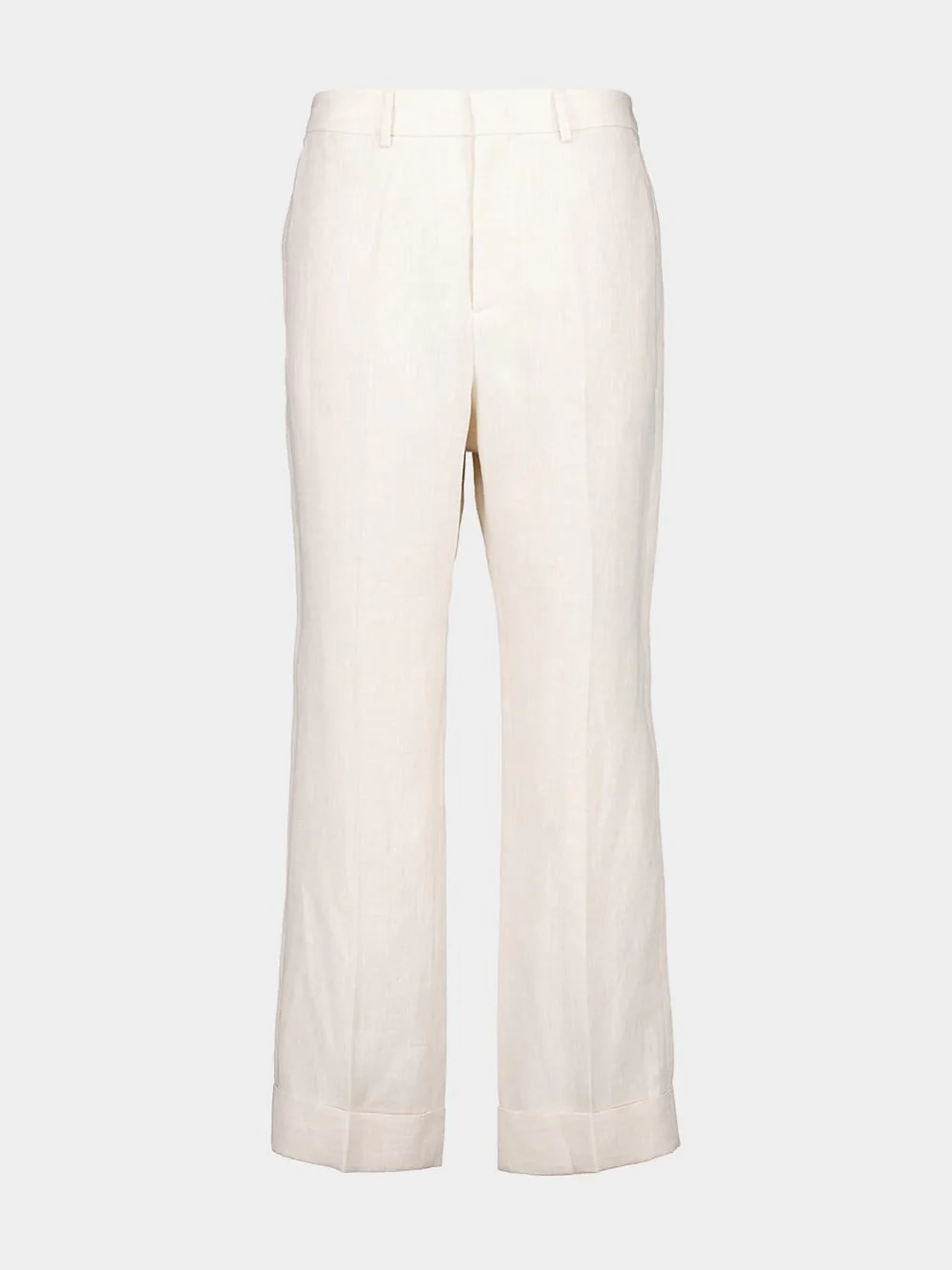Ivory Classic Fit Linen Trousers