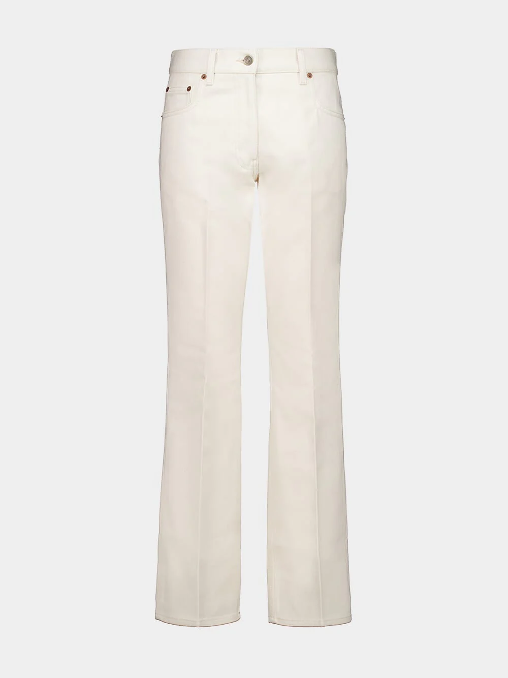 Ivory Cotton Flared Denim Trousers