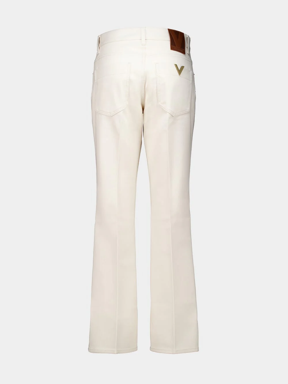 Ivory Cotton Flared Denim Trousers - Image 2