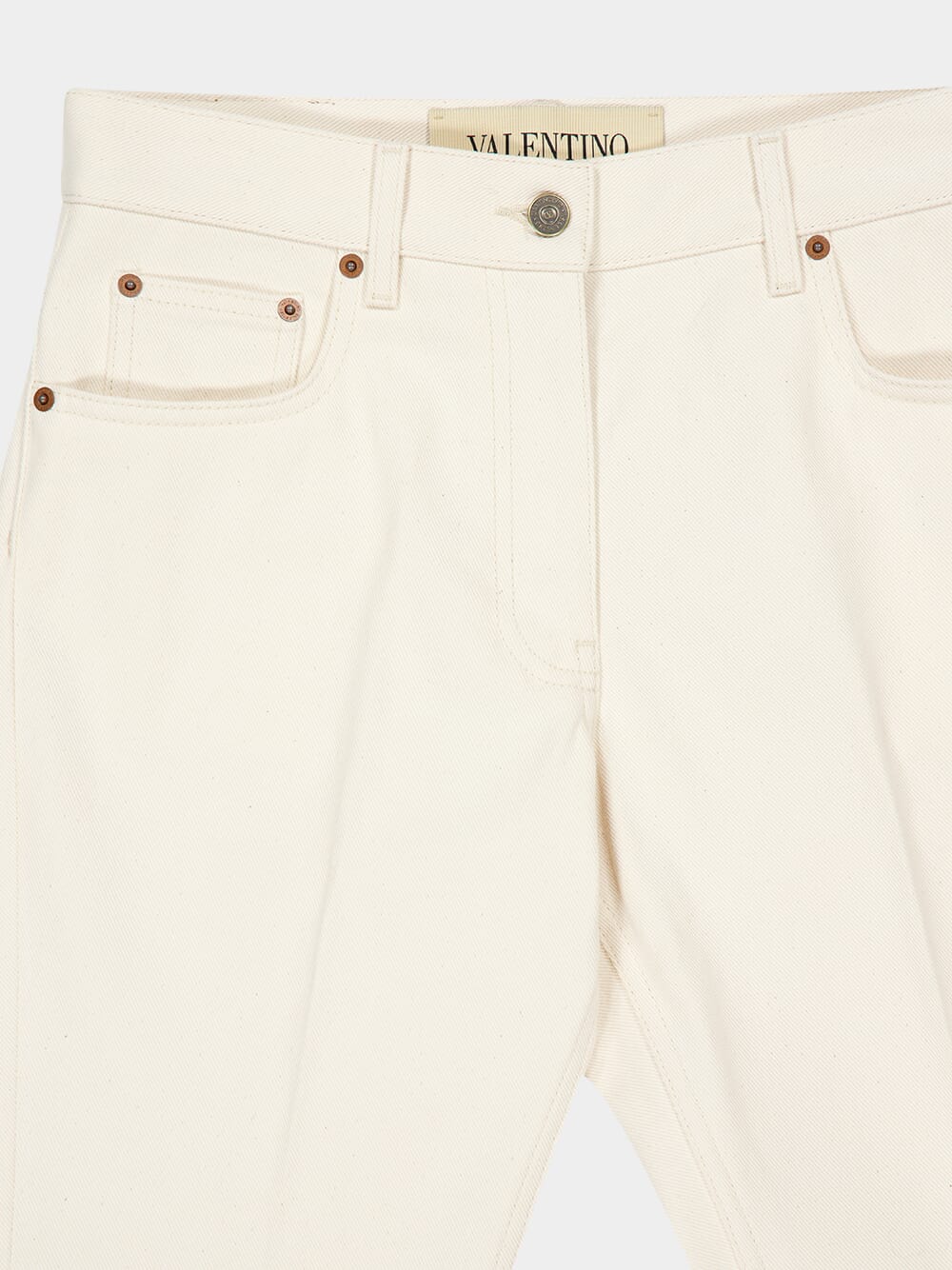 Ivory Cotton Flared Denim Trousers - Image 3