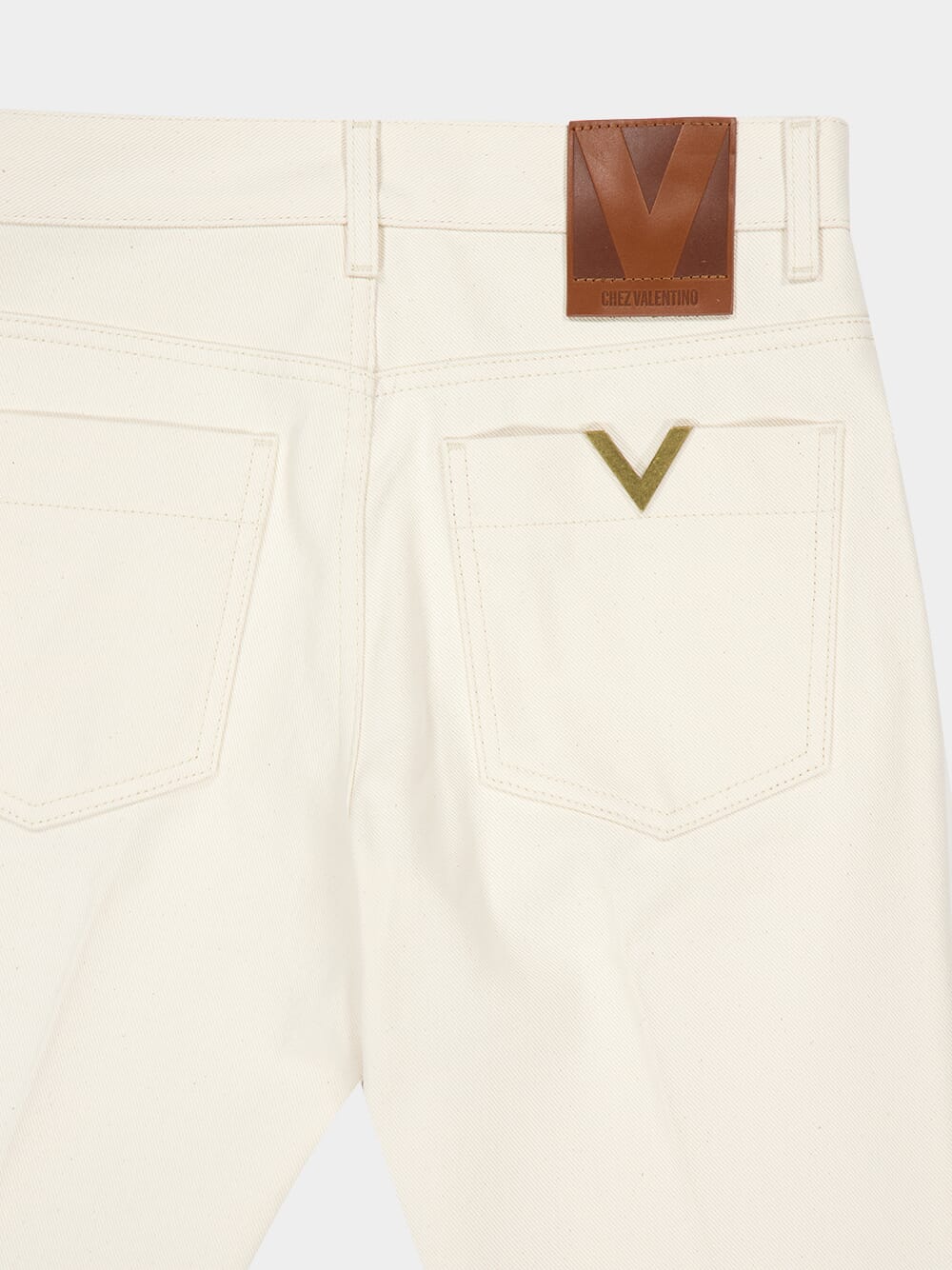Ivory Cotton Flared Denim Trousers - Image 4