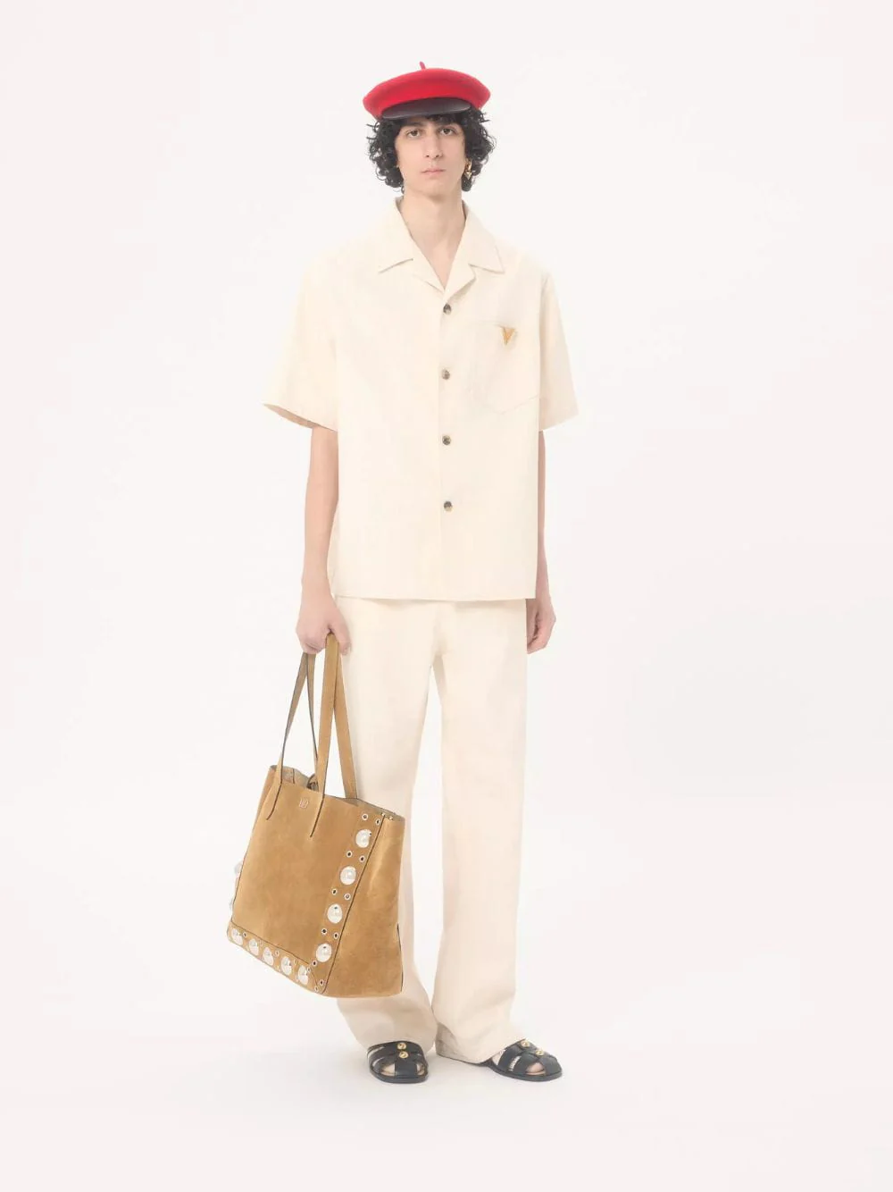 Ivory Denim Bowling Shirt with Vgold