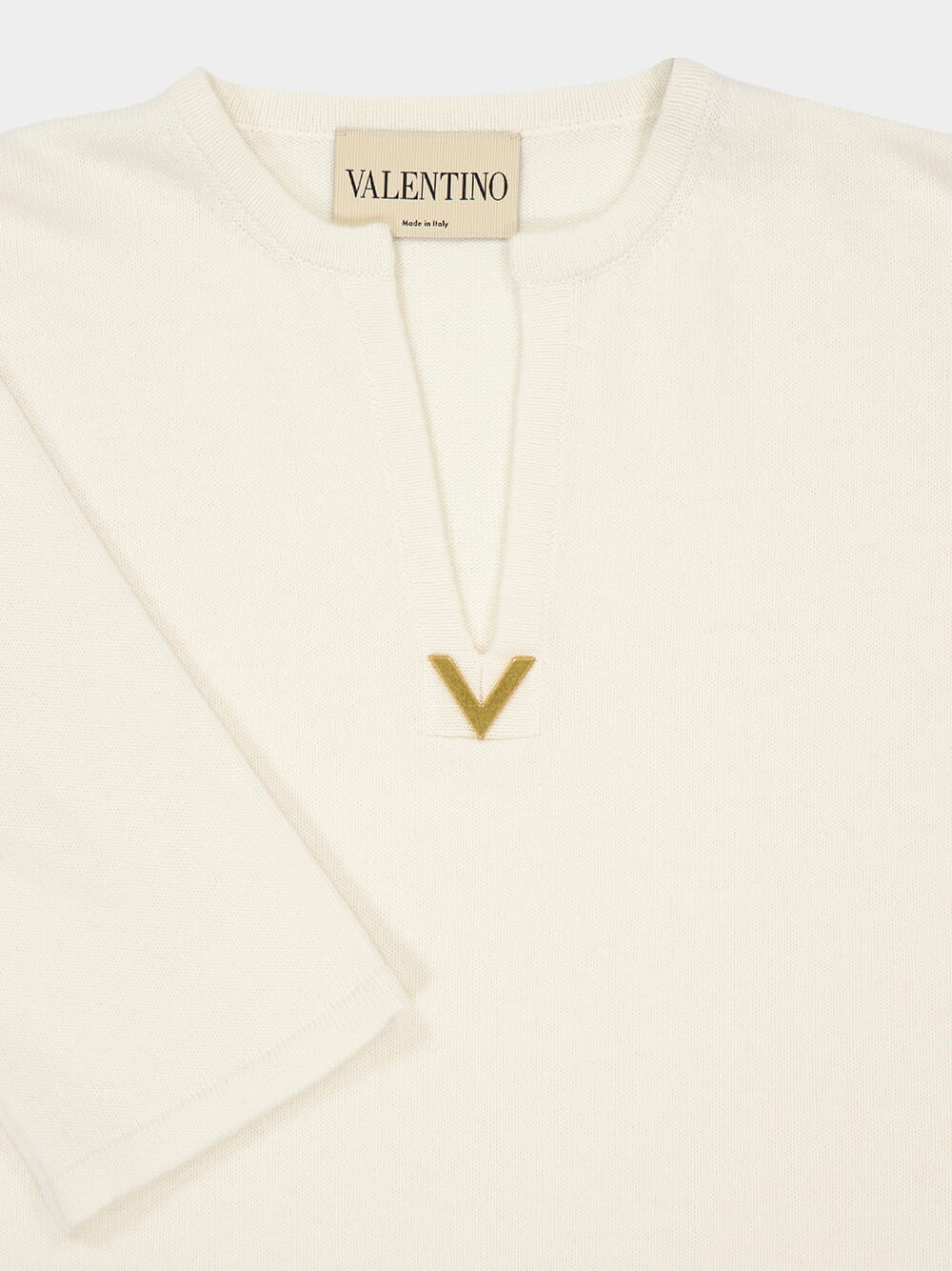 Ivory Long-Sleeve Wool Top with V Detail - Image 3