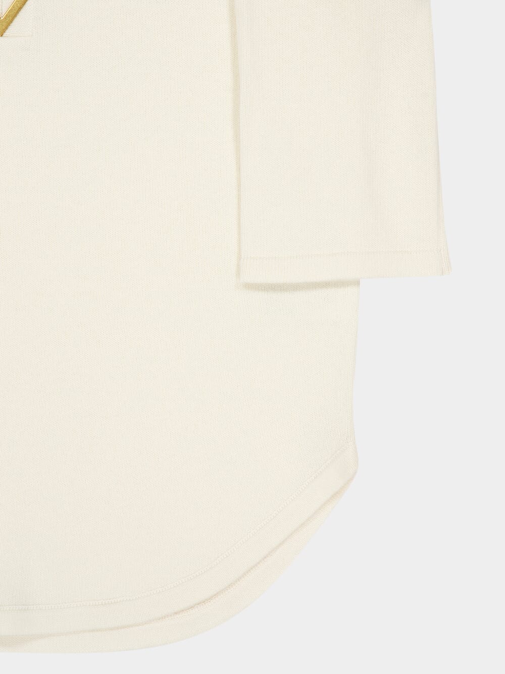 Ivory Long-Sleeve Wool Top with V Detail - Image 4