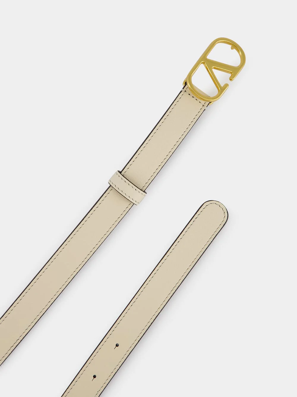 Ivory Shiny Calfskin Belt with VLogo Buckle - Image 2
