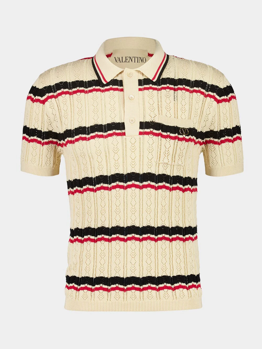 Ivory Striped Cotton Polo with Vlogo
