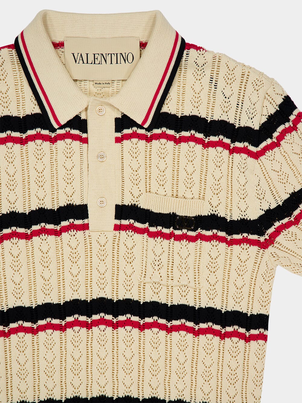 Ivory Striped Cotton Polo with Vlogo - Image 3