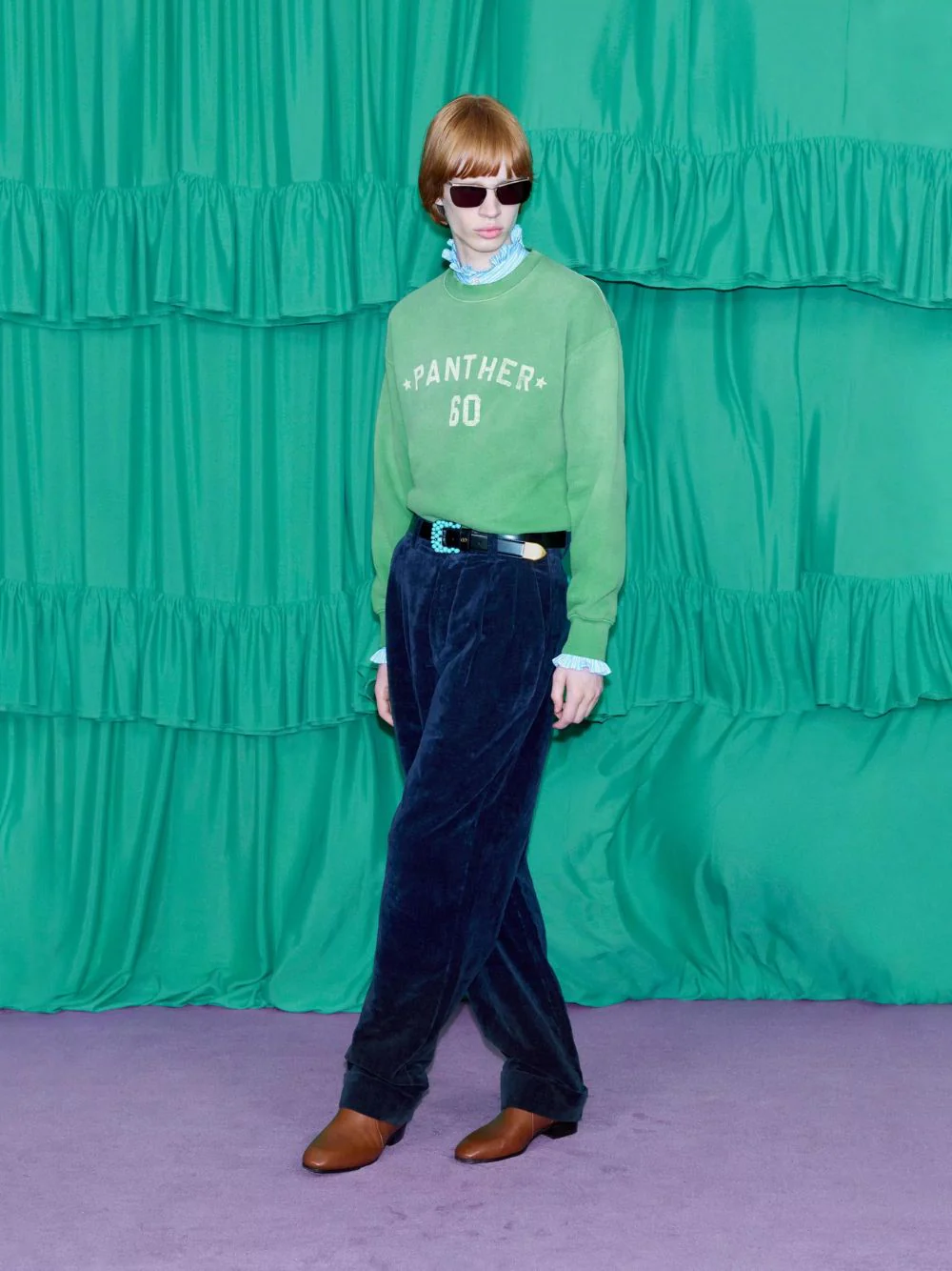 Laurel Green Cotton Sweatshirt with Panther Print