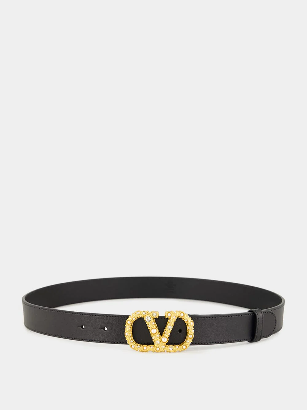 Leather Belt with VLogo and Pearls