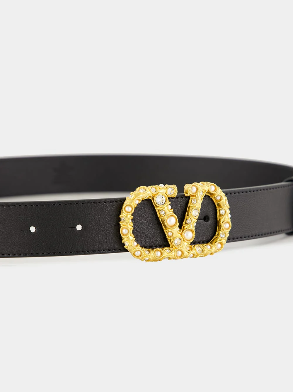 Leather Belt with VLogo and Pearls - Image 3