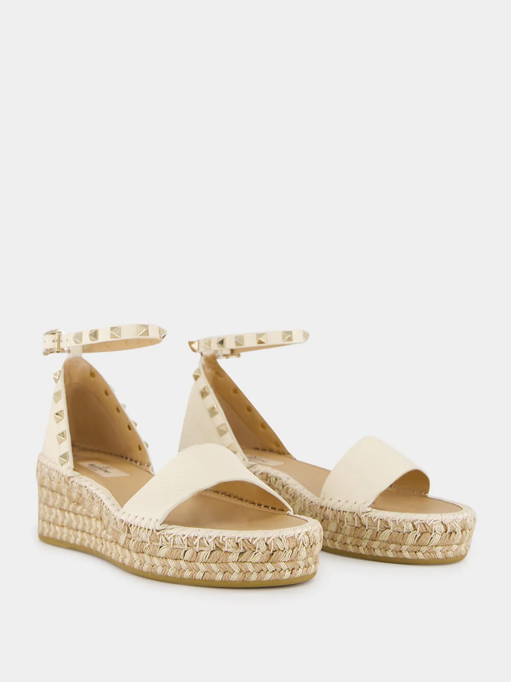 Light Ivory Leather Espadrille Sandals - Image 3