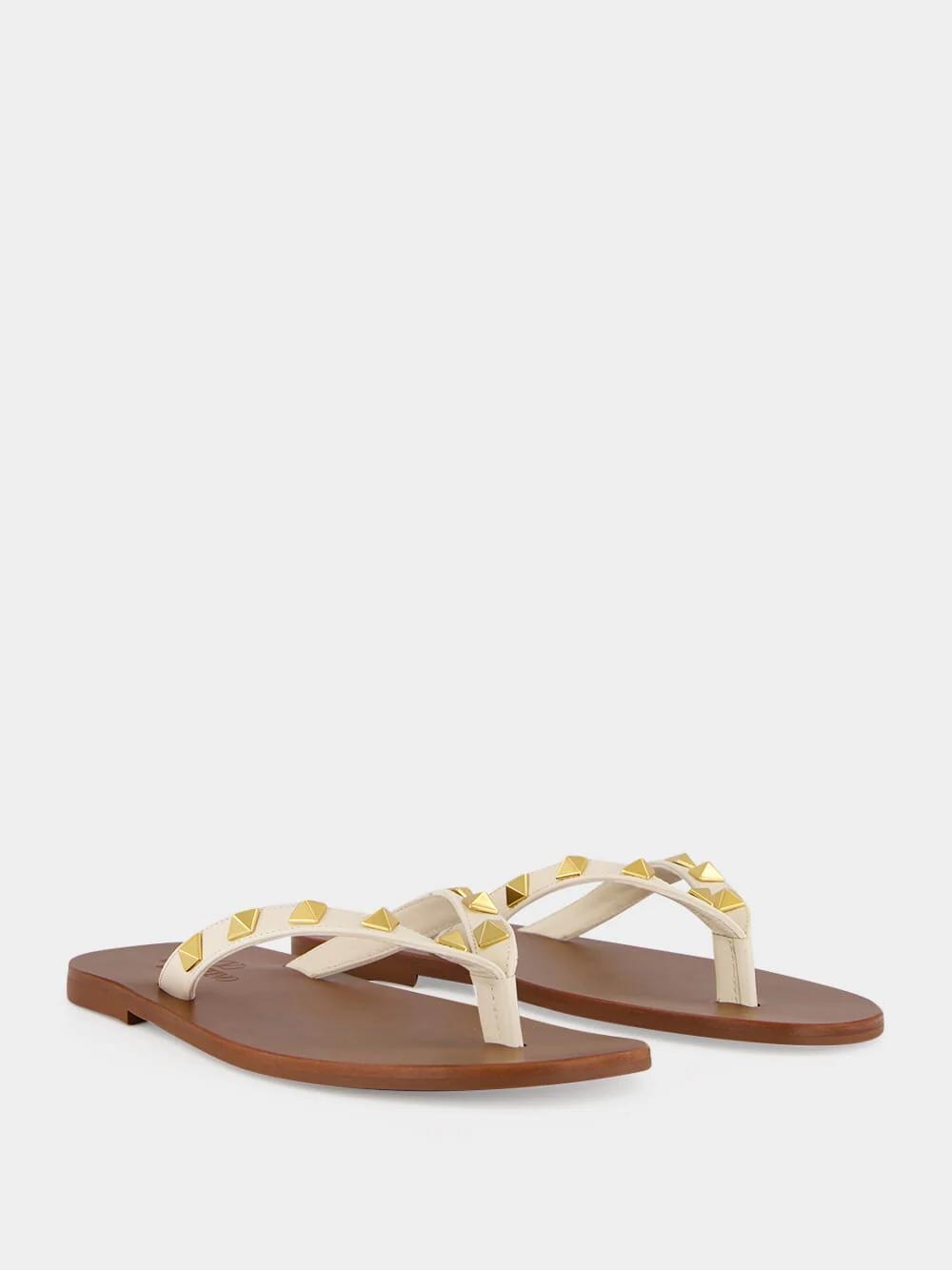 Light Ivory Rockstud Calfskin Sandals - Image 3