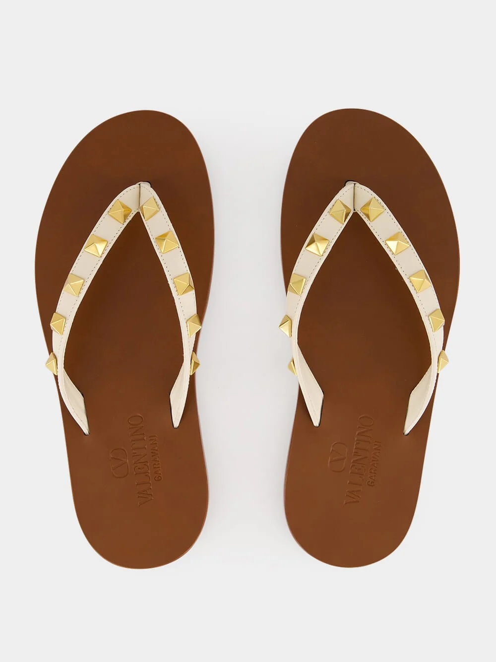 Light Ivory Rockstud Calfskin Sandals - Image 4