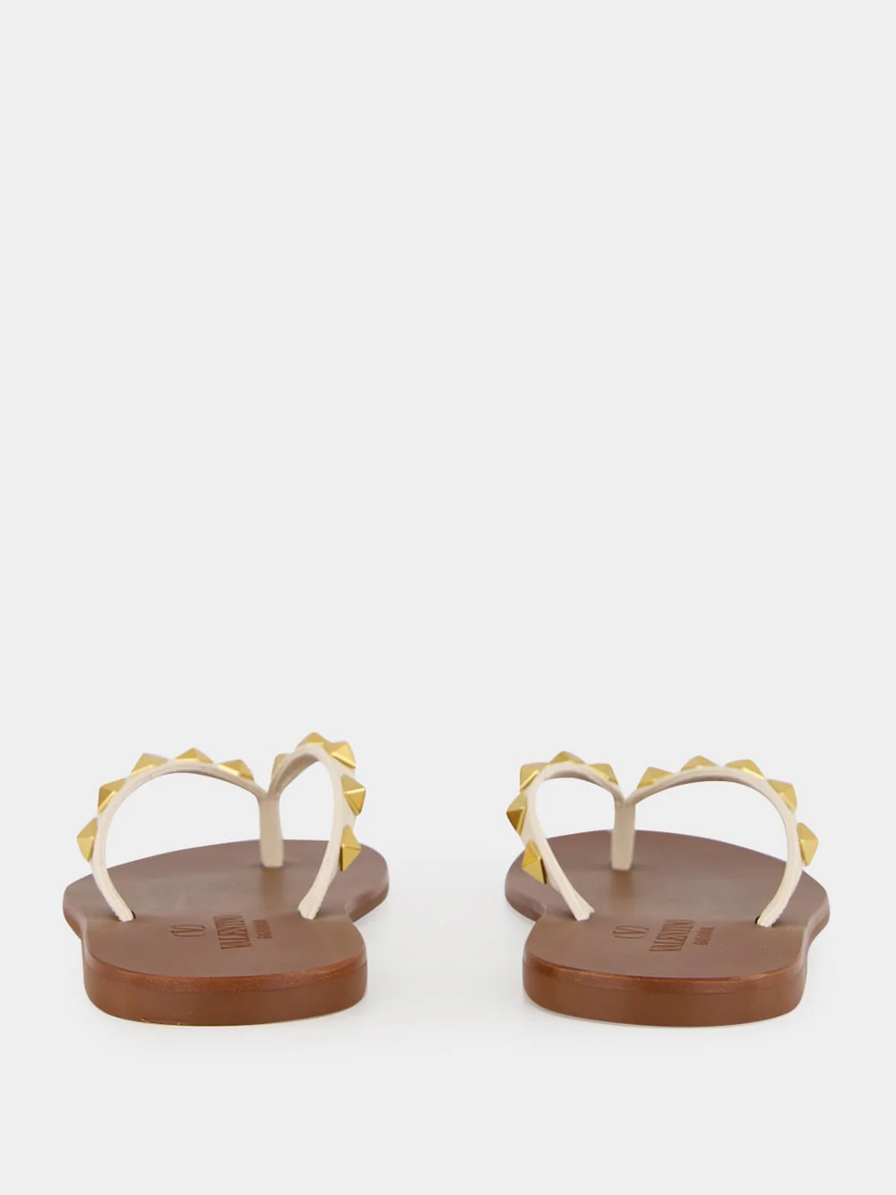 Light Ivory Rockstud Calfskin Sandals - Image 5