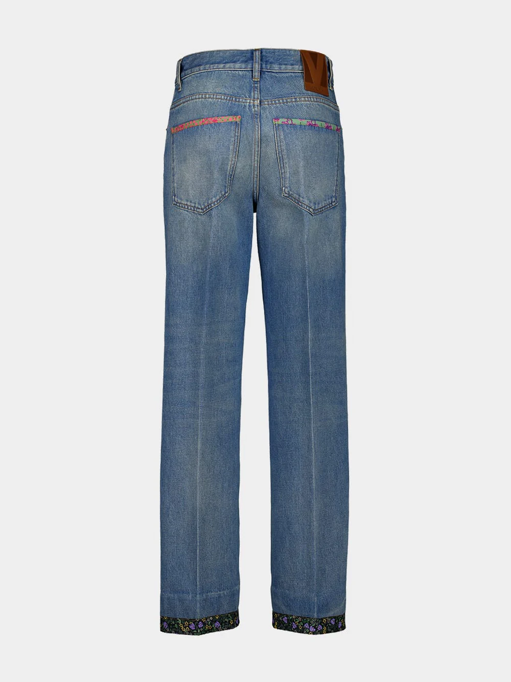 Medium Blue Denim Trousers with Floral Detail - Image 3