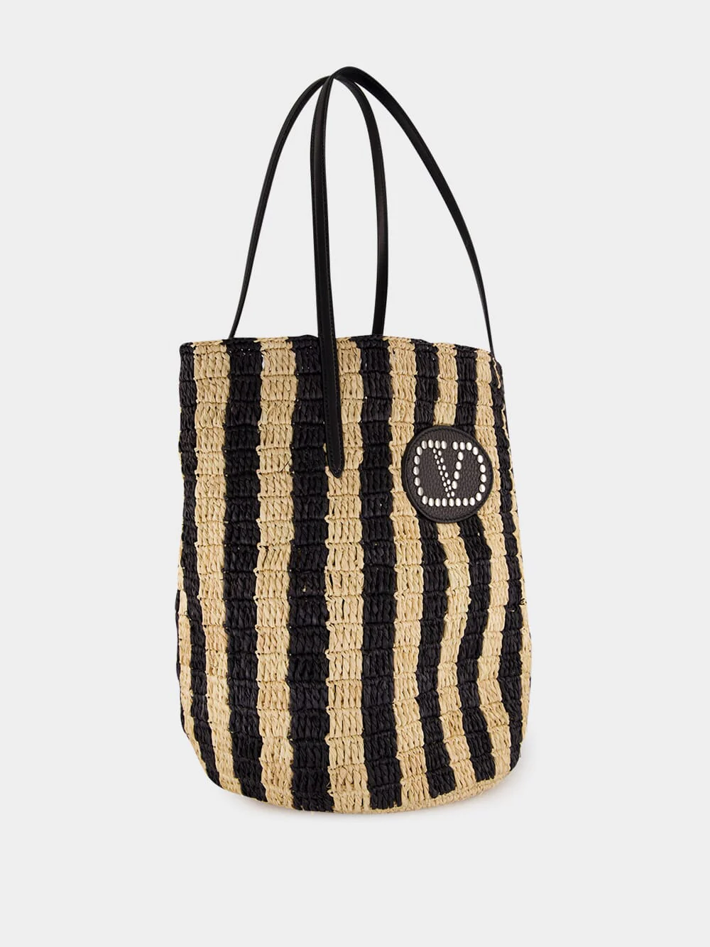 Natural and Black Striped Raffia Shopping Bag - Image 3