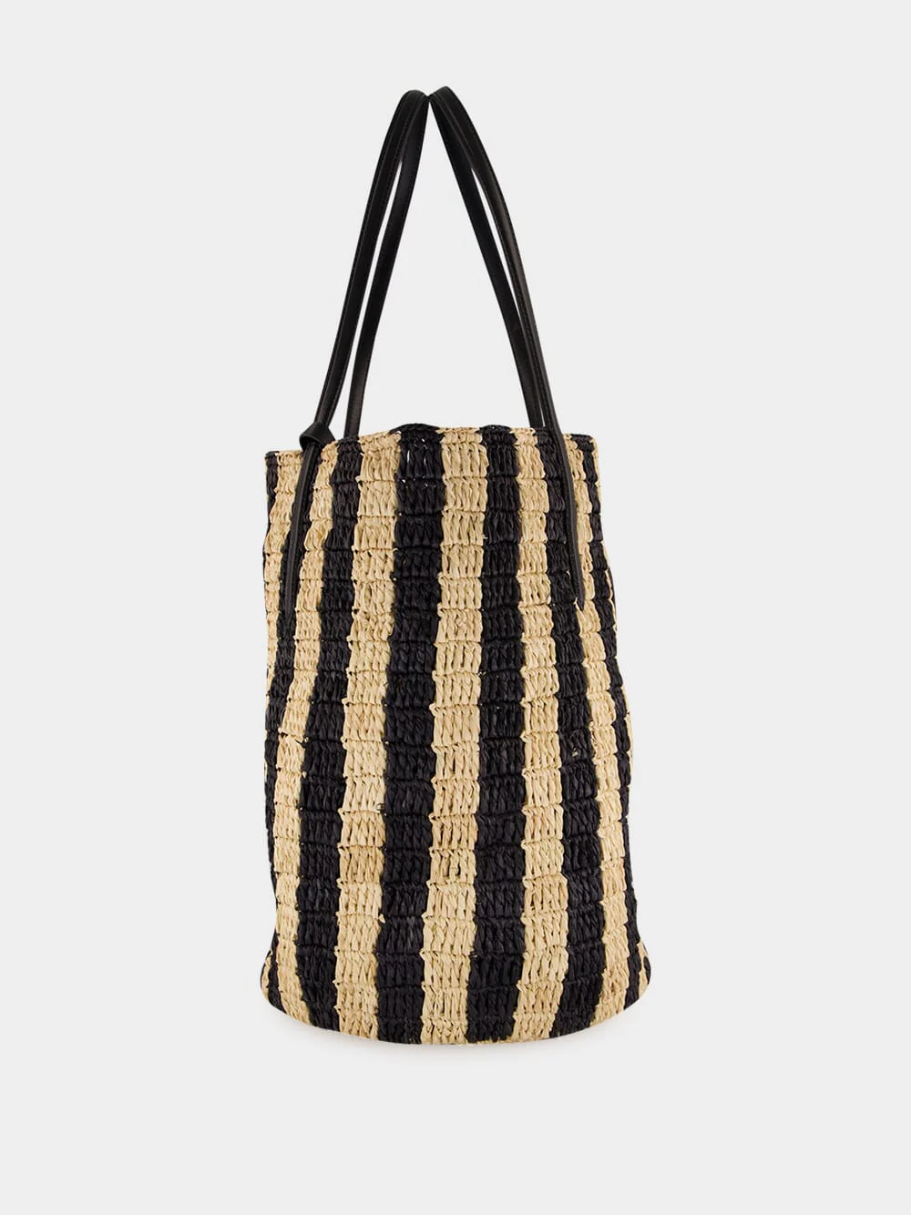 Natural and Black Striped Raffia Shopping Bag - Image 4