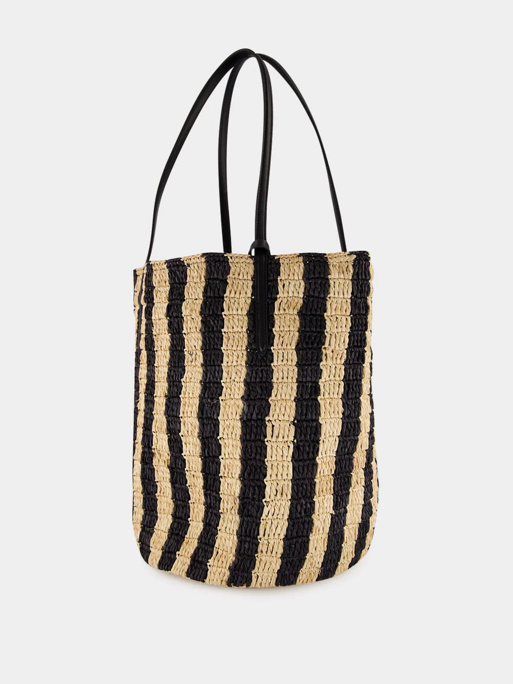 Natural and Black Striped Raffia Shopping Bag - Image 5