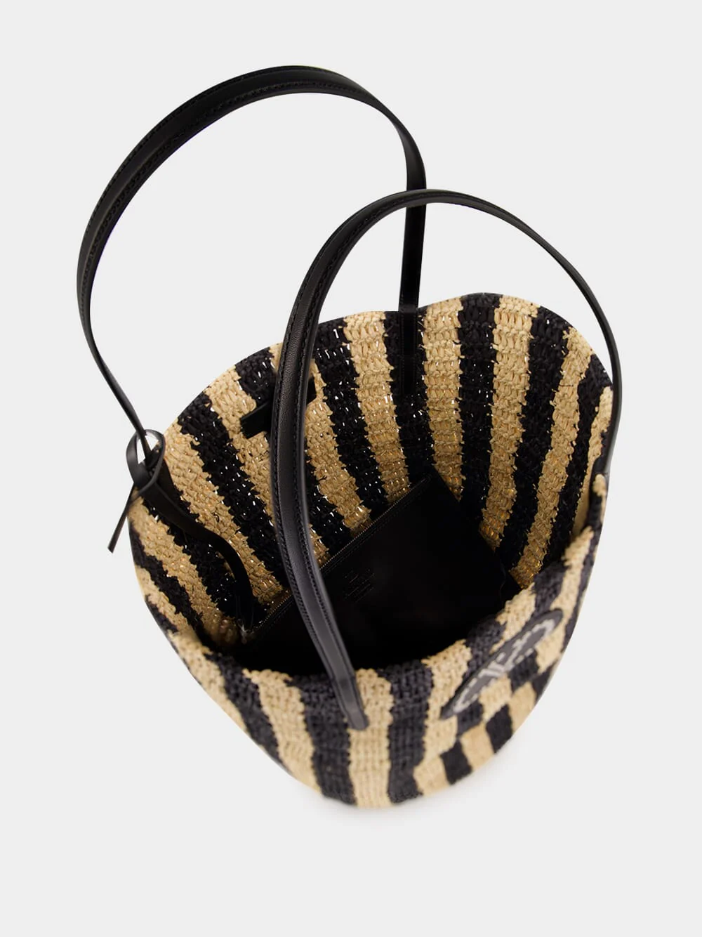 Natural and Black Striped Raffia Shopping Bag - Image 6