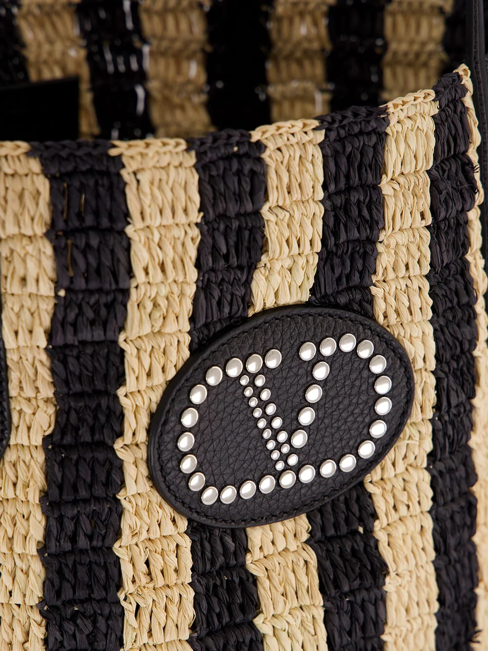 Natural and Black Striped Raffia Shopping Bag - Image 7
